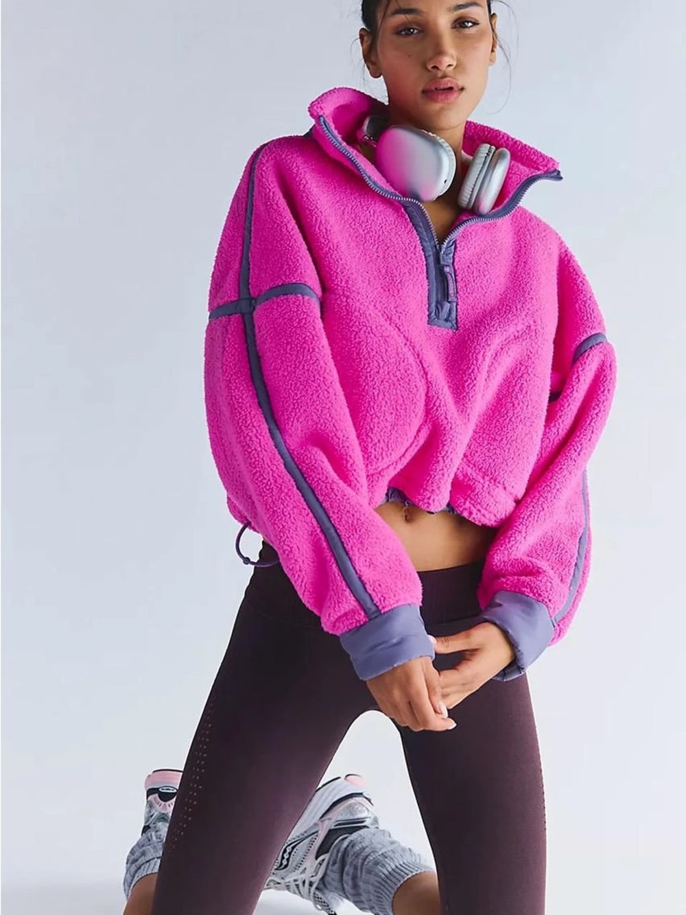 NWT Free People | M | Mountain High Half Zip Fleece /Fushia Flirt